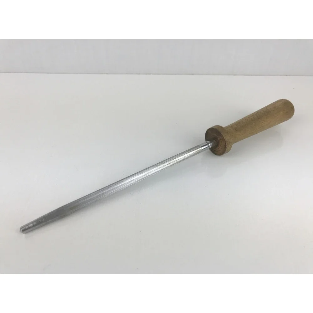 Vintage‎ Unbranded Knife Sharpening Steel Rod Wooden Handle Kitchen Tool 12